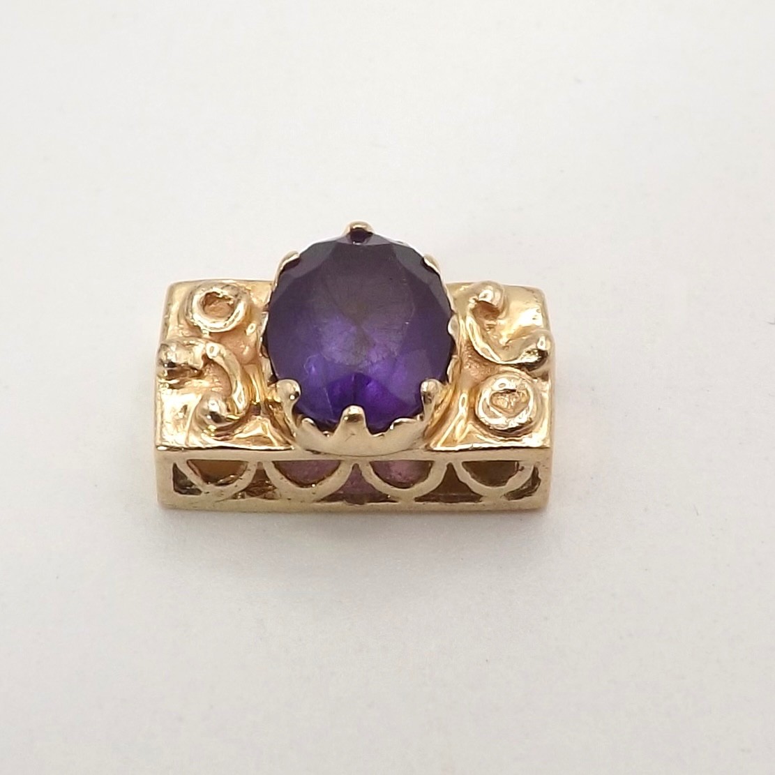 Solid 14k Gold Natural Amethyst Slide Bracelet Charm Vintage Designer JM