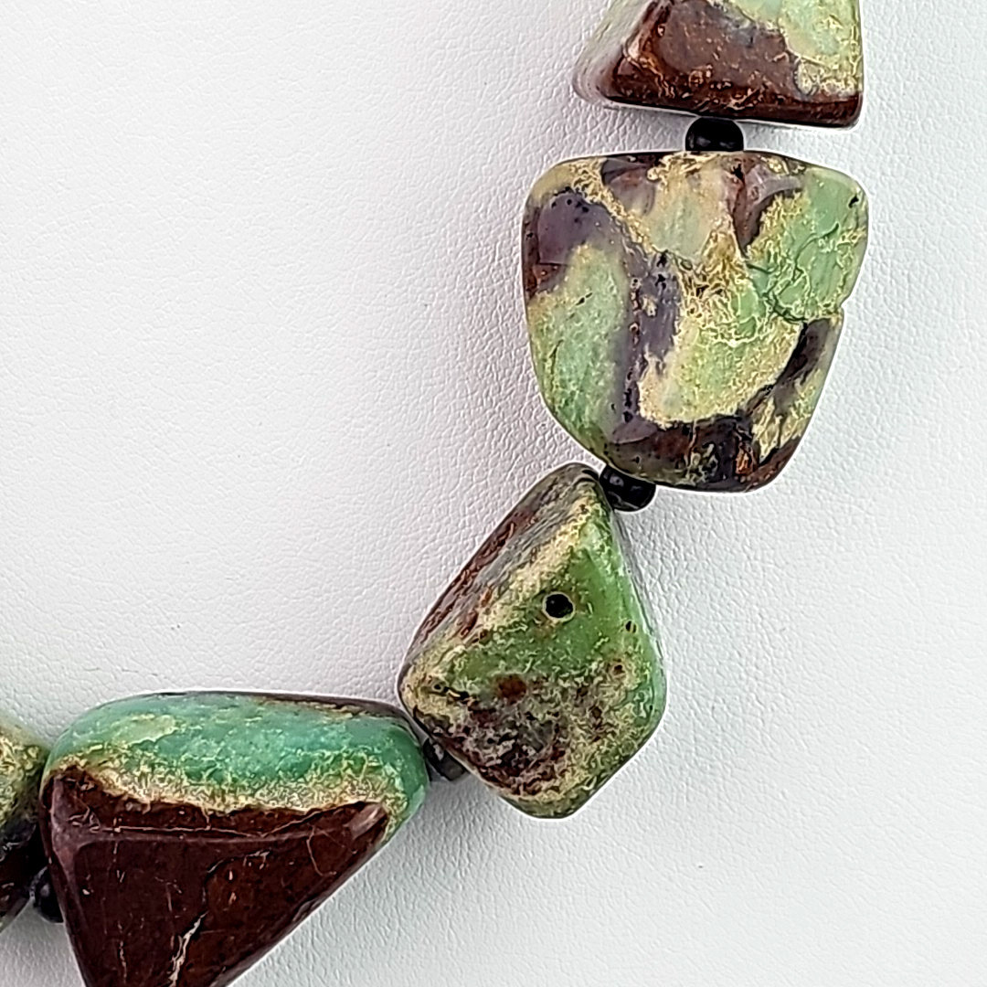 Vintage Green Brown Gemstone Nugget Necklace Chunky Statement 16 Inch