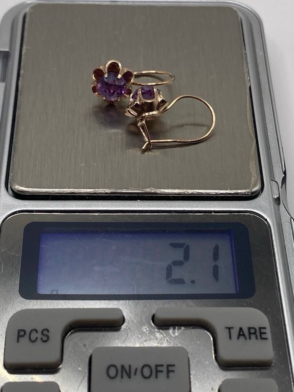 Vintage Gilded Earrings Silver 875 Corundum Soviet Era