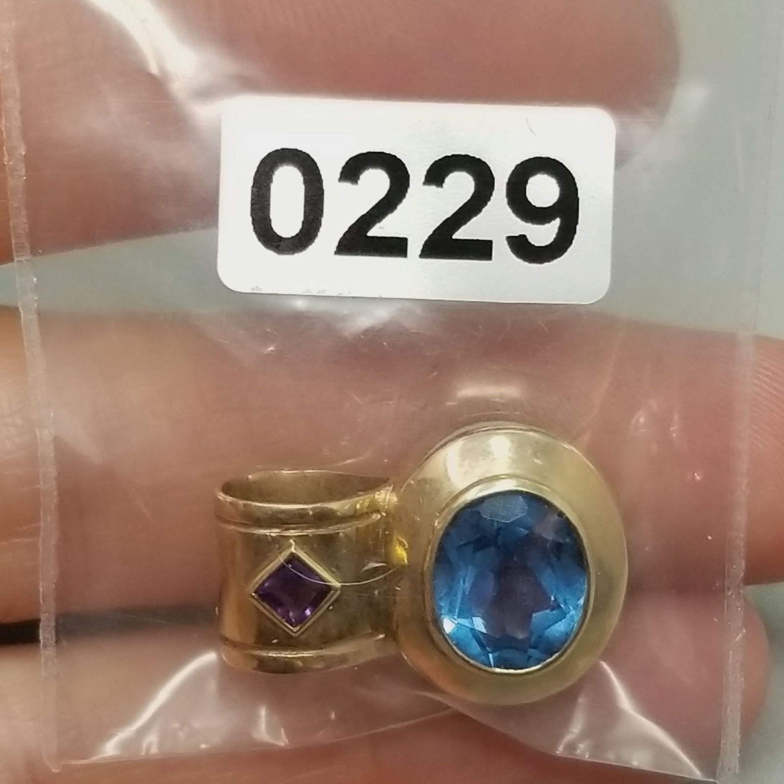 Vintage 14k Gold Oval Blue Topaz Pendant Large Slide Bail December Birthstone