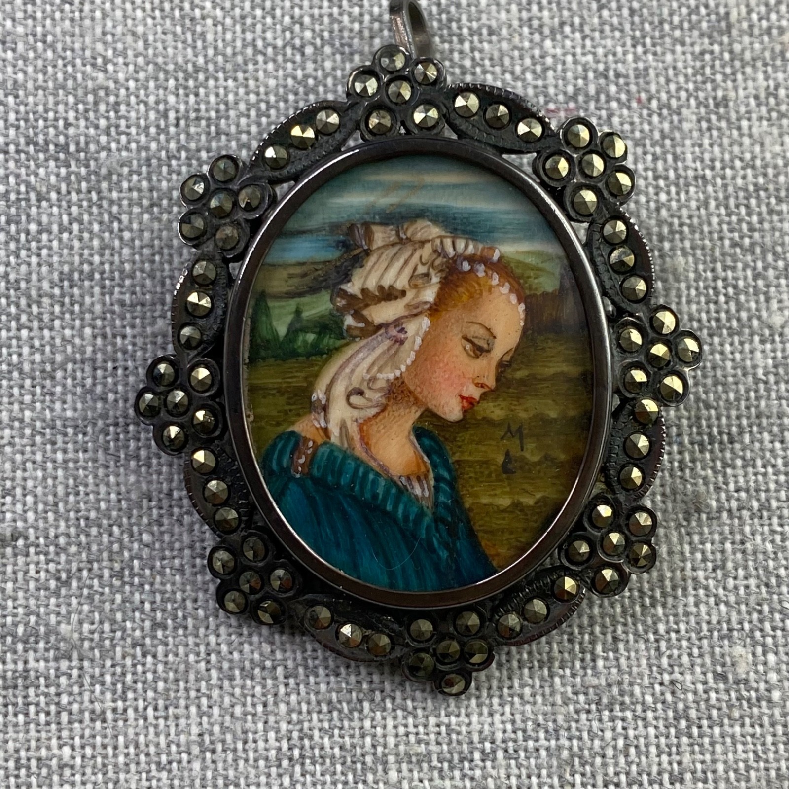 Vintage Lippi Art 800 Silver & Marcasite Brooch and/or Pendant Portrait Signed