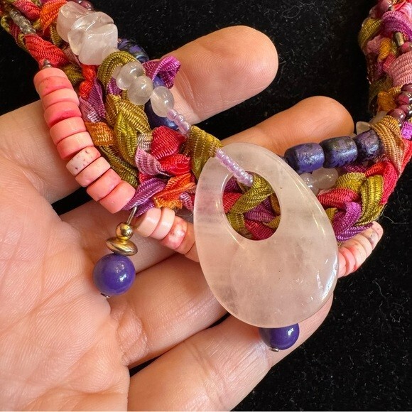 Vintage Rose Quartz Beaded Necklace Pink Agate Natural Genuine Gem Stones