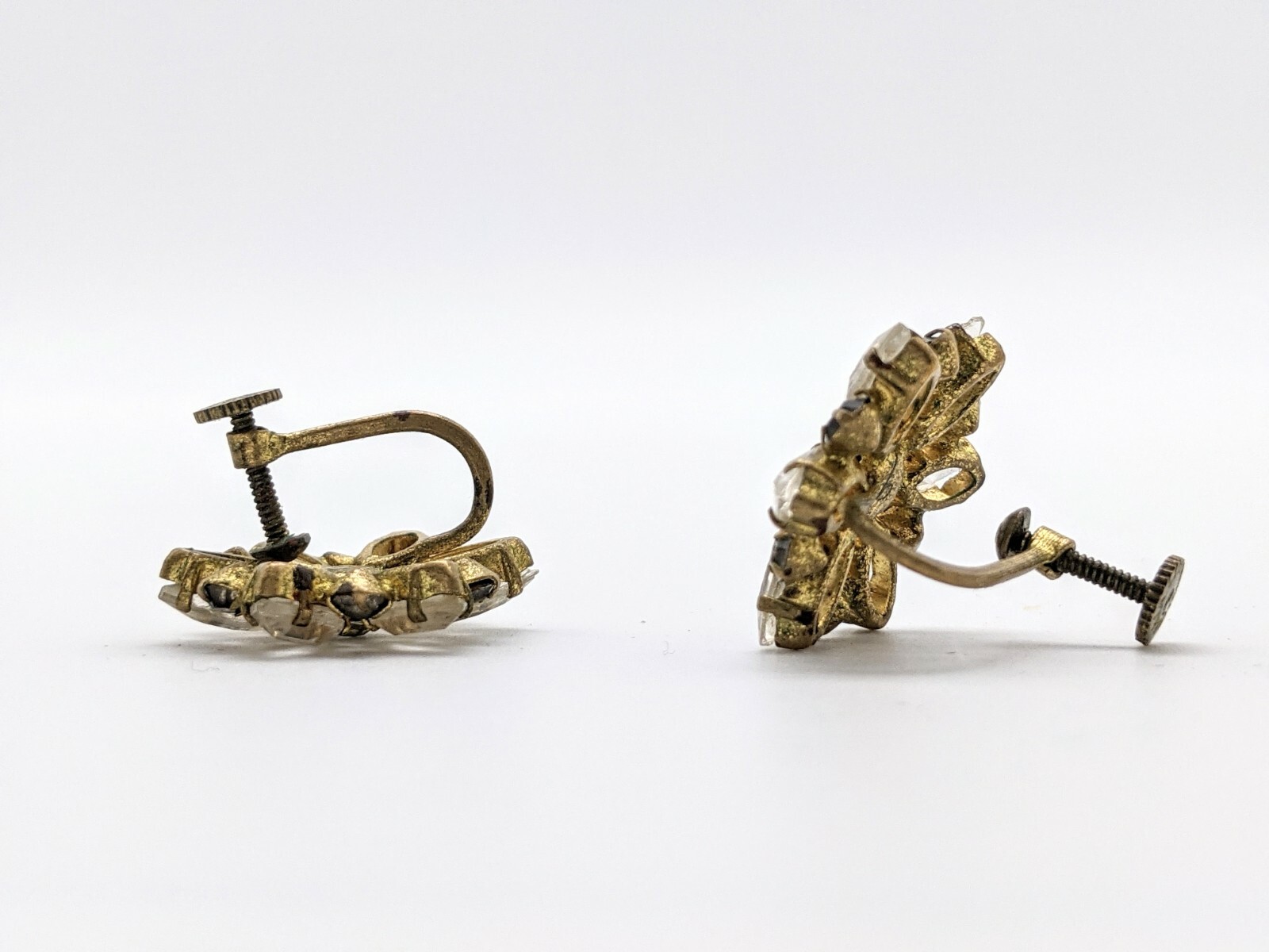 Vintage Screw-back Earrings Topaz & Clear Rhinestones Gold Tone Czechoslovakia