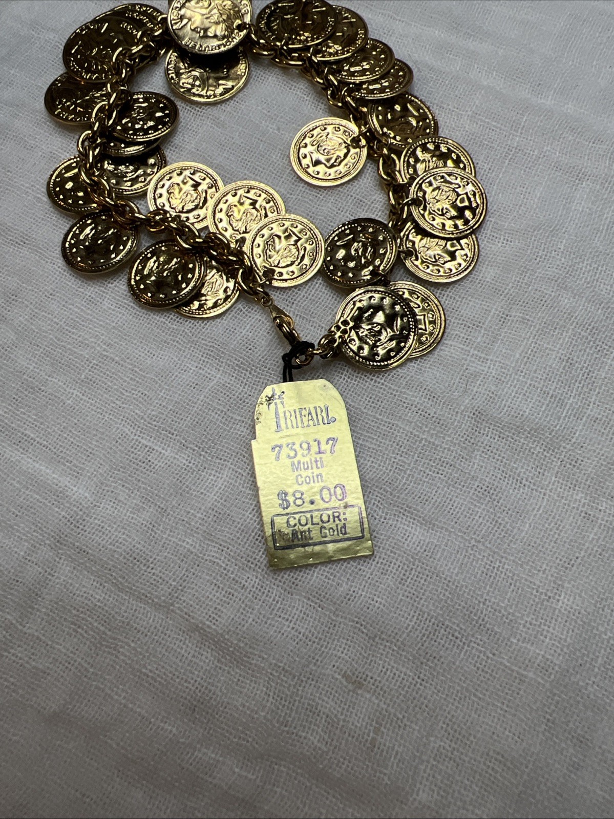 VTG Crown Trifari Jewels Antique Gold Roman Coin Demi Parure Set NOS 1978-85