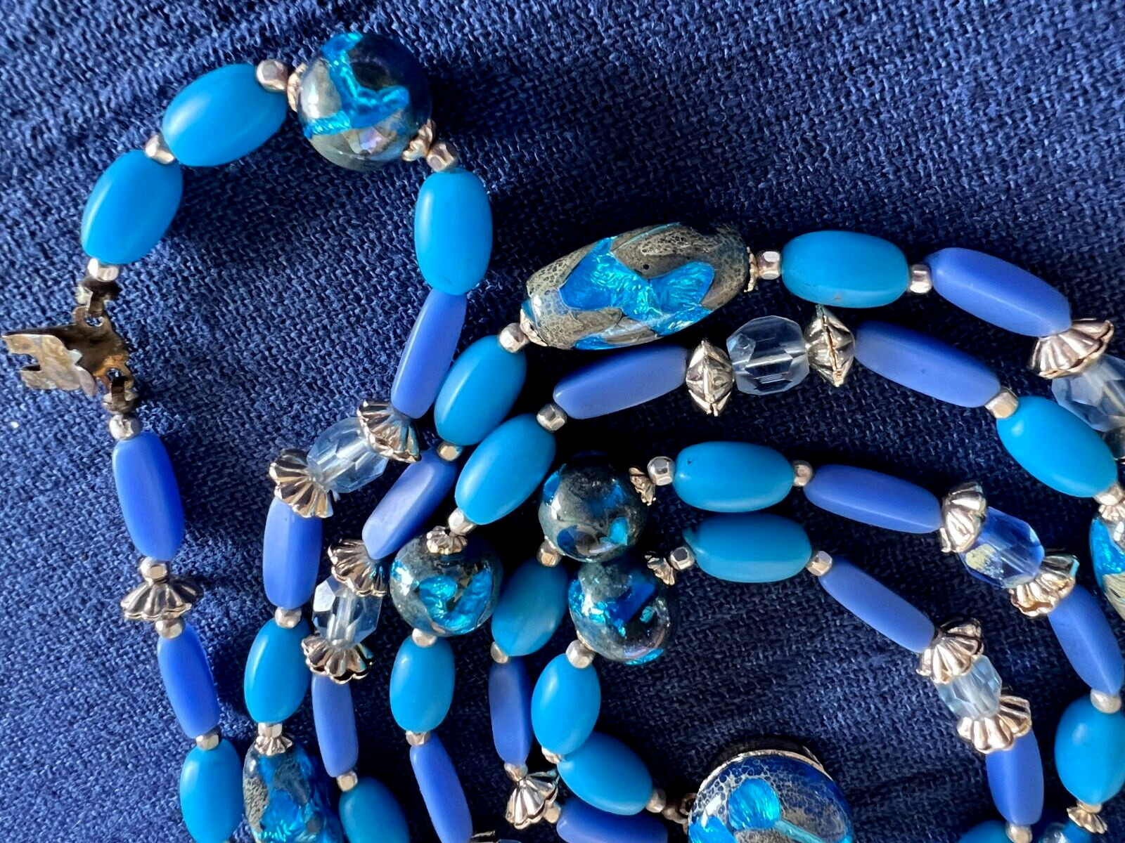 Murano Glass Beaded 2 Strand Necklace 22 Inches Long Blue