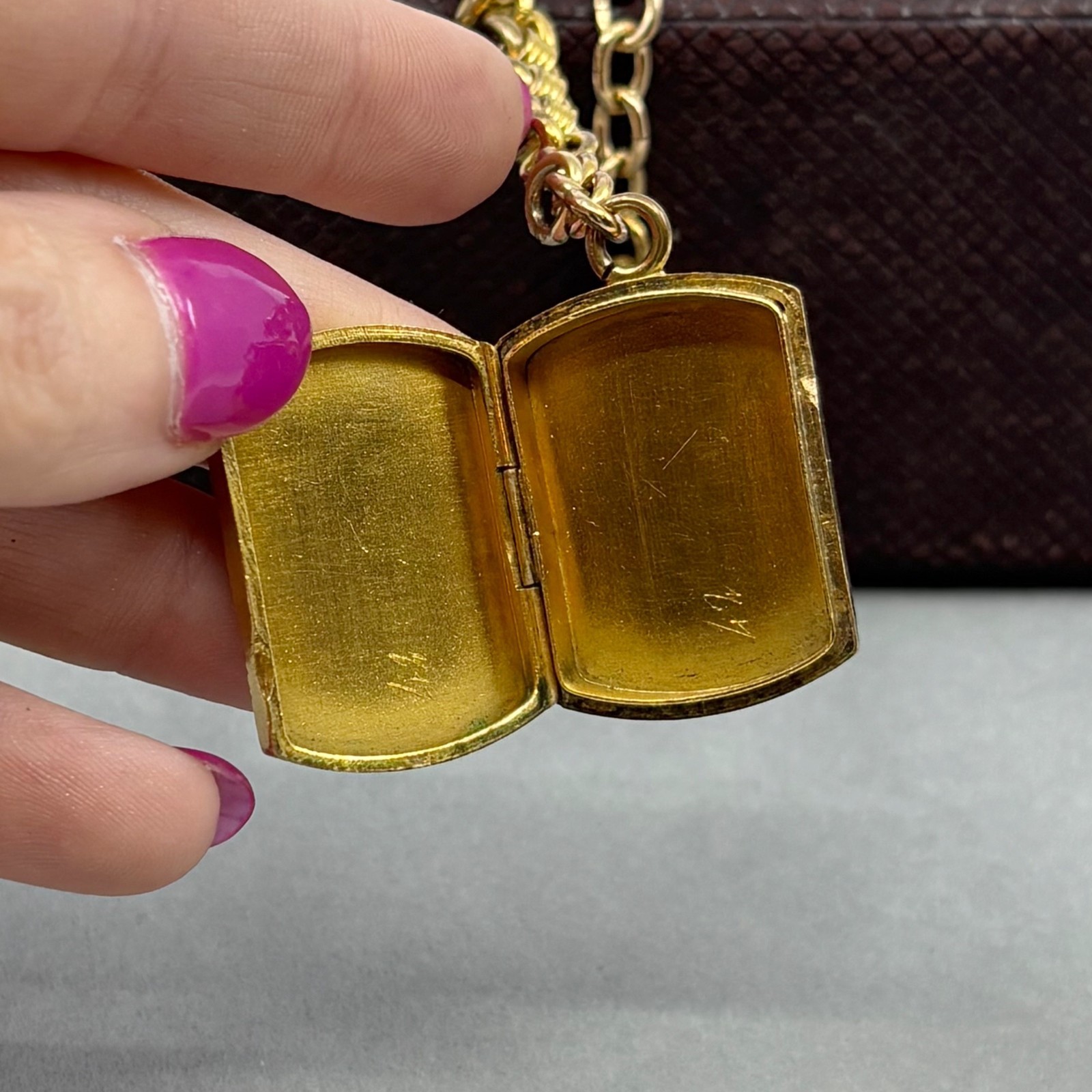 Antique Victorian Gold Filled Watch Chain Fob Locket Necklace Dog Clip