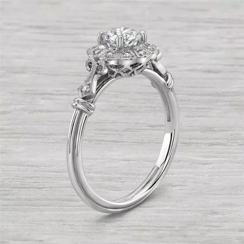 Art Deco Vintage 1.2Ct Lab Created Diamond 14K White Gold FN Wedding Ring