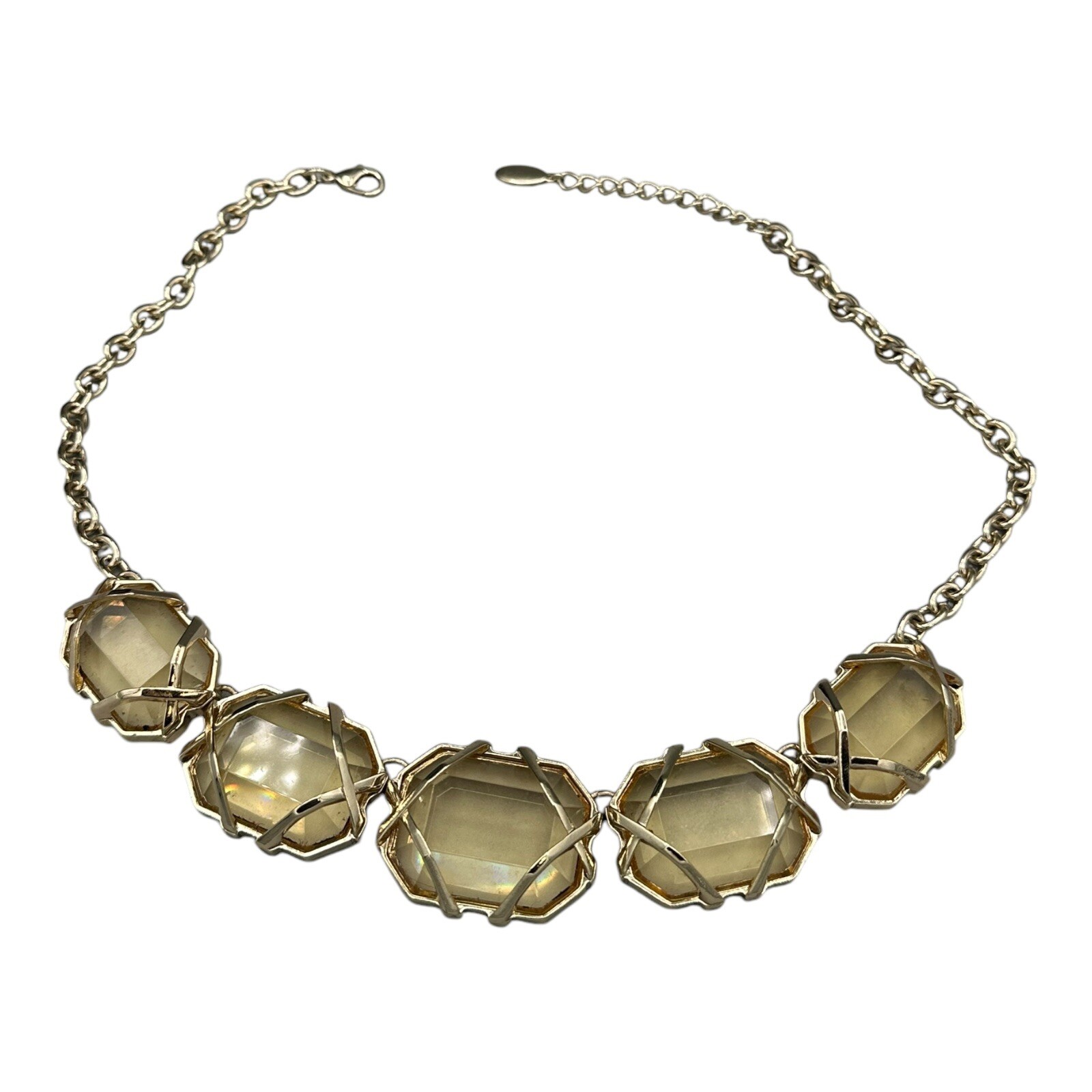 Anne Klein Statement Necklace Gold Tone Whiskey Topaz Yellow Clear Crystal Stone