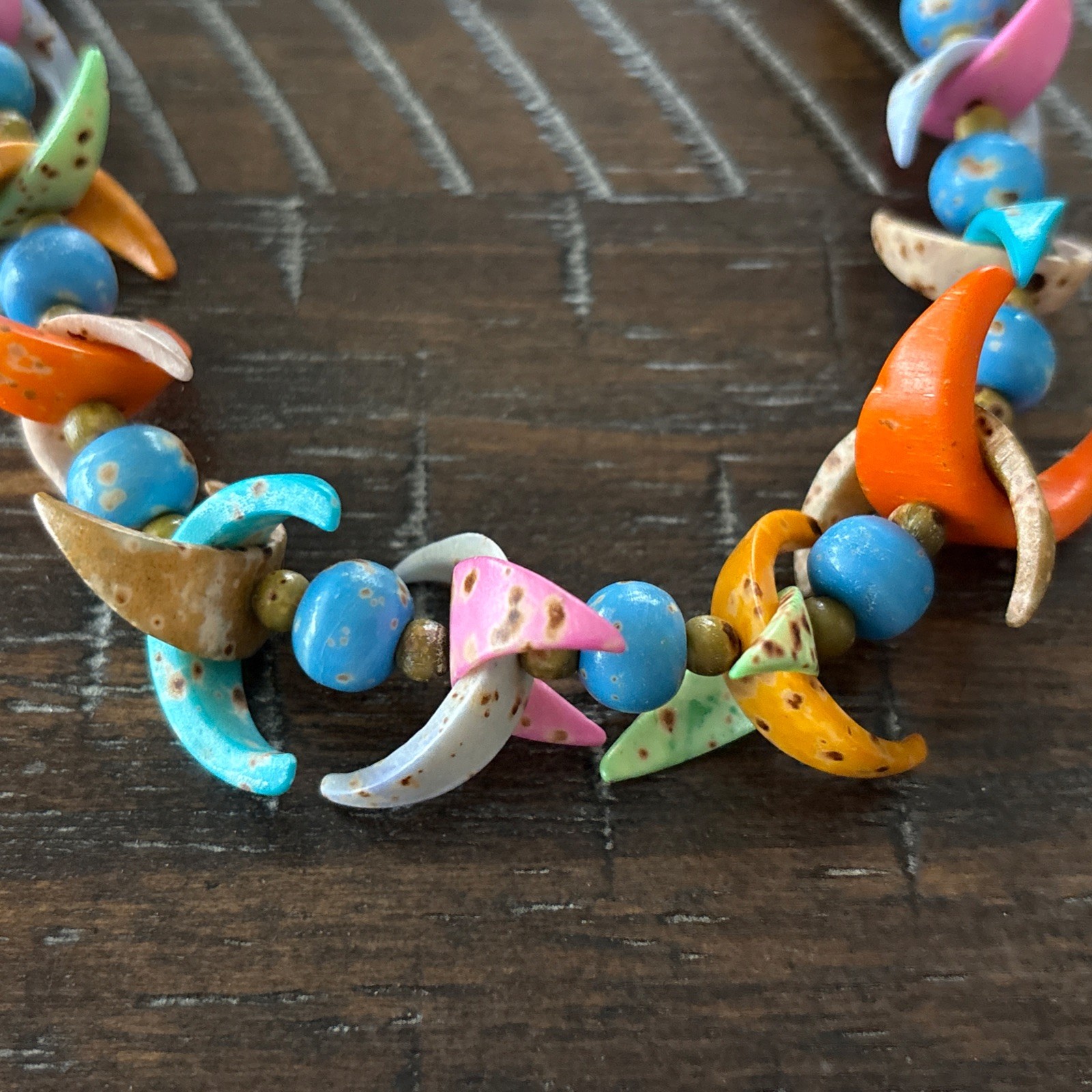 Vintage Bohemian Unique Statement Necklace Multicolor Beads Stone & Shapes Retro
