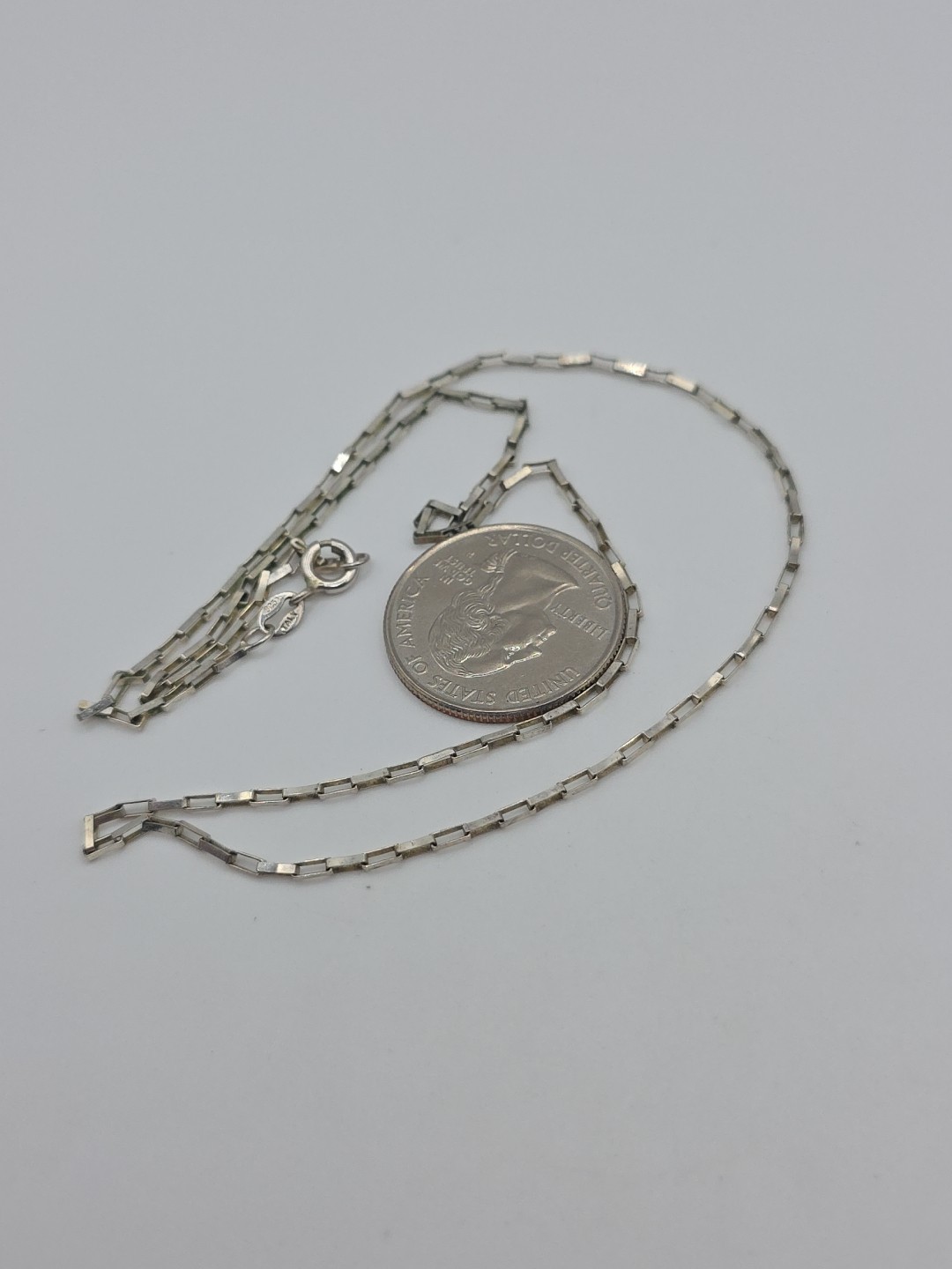 Vintage Sterling Silver 925 Rectangular Link Chain Necklace 18″ 2.8g