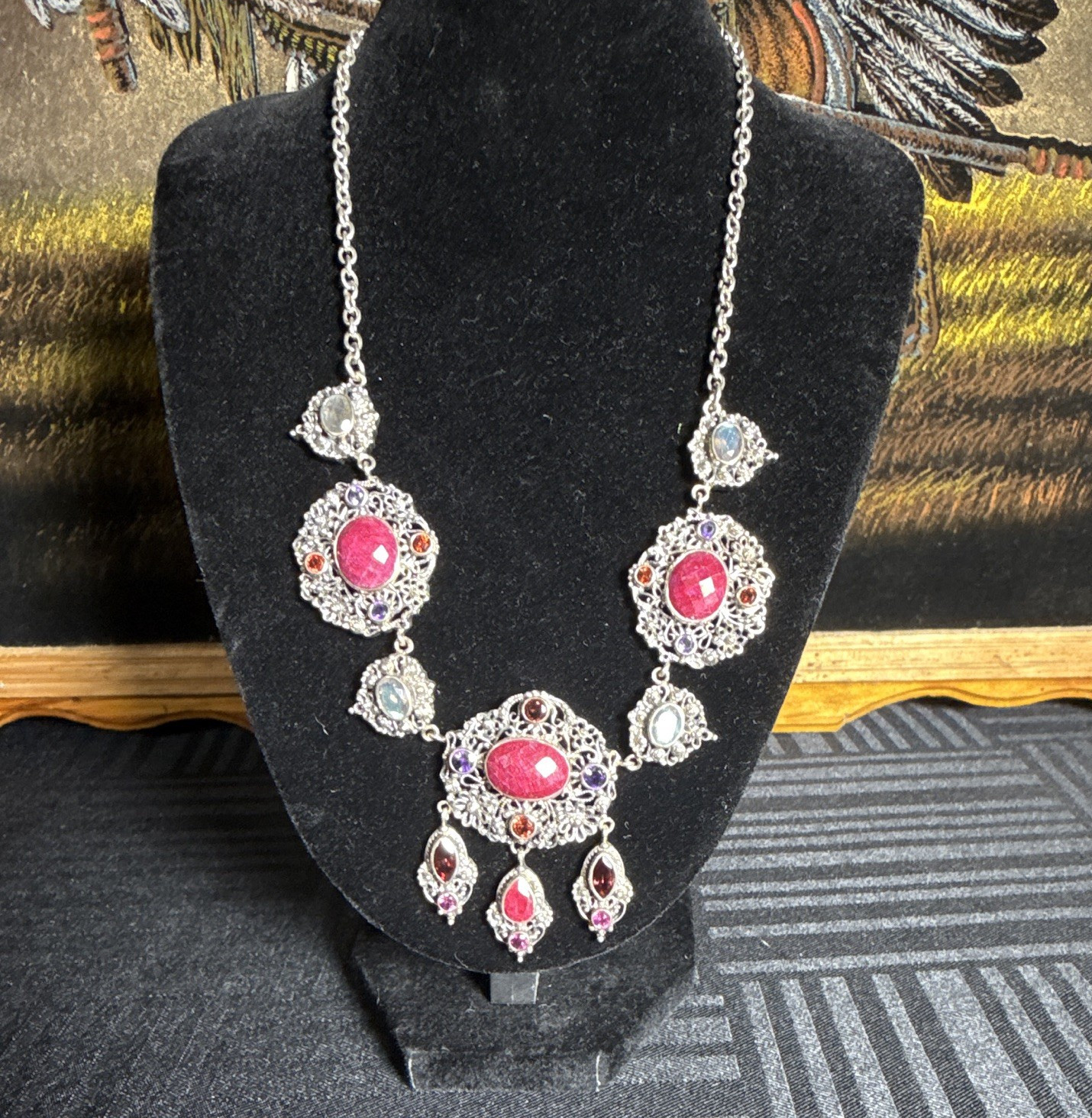 Sterling silver Nicky Butler ruby statement necklace
