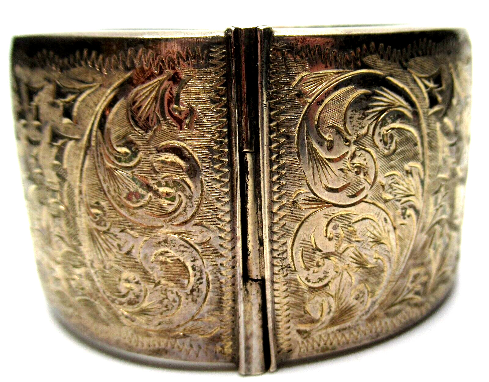 BIRMINGHAM England 1963 Silver Etched Leaf Design Hinged Vintage Bracelet