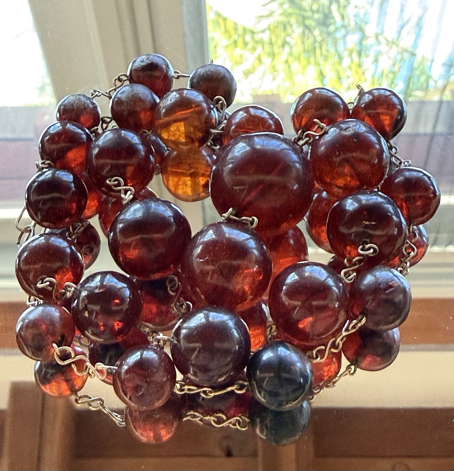 Vintage Catalin Cherry Amber Graduated Bead Necklace 27” 44g Original Hook Clasp