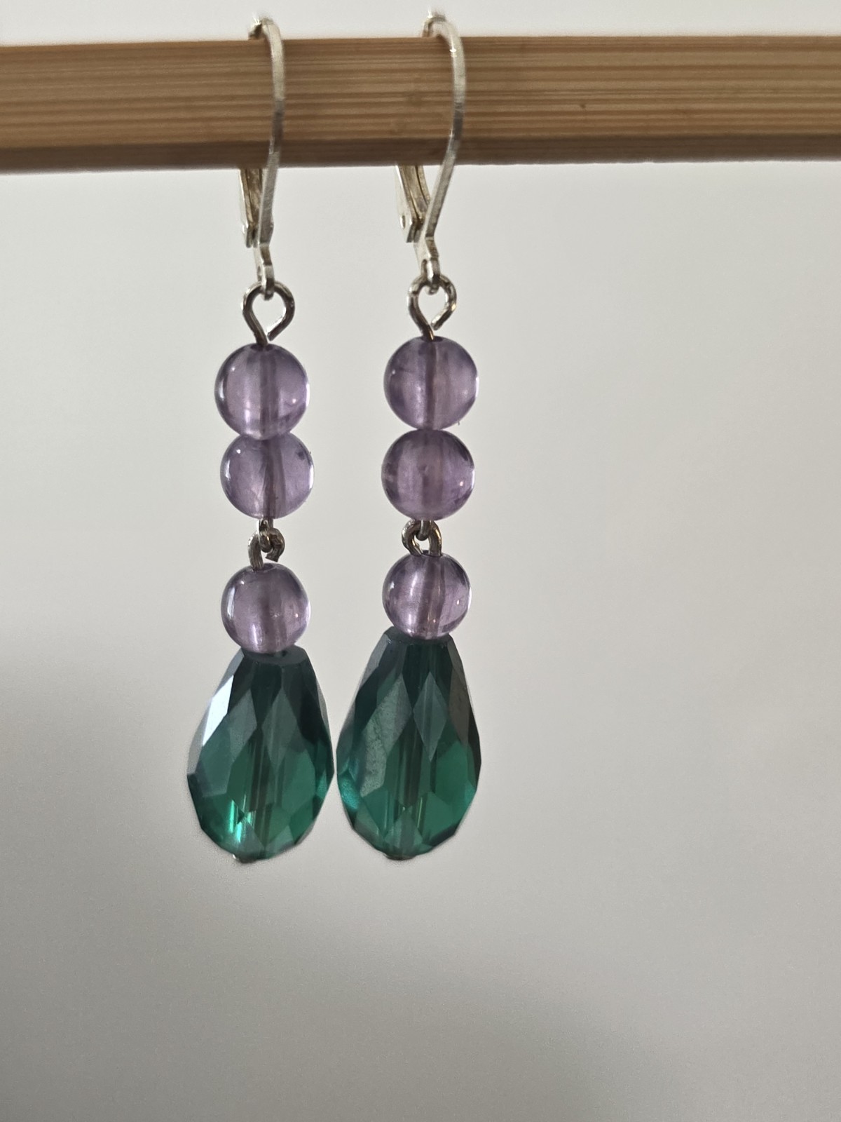 Vintage Lt. Purple and Teal Preciosa AB Drops Dangles Earrings Spl. leverbk