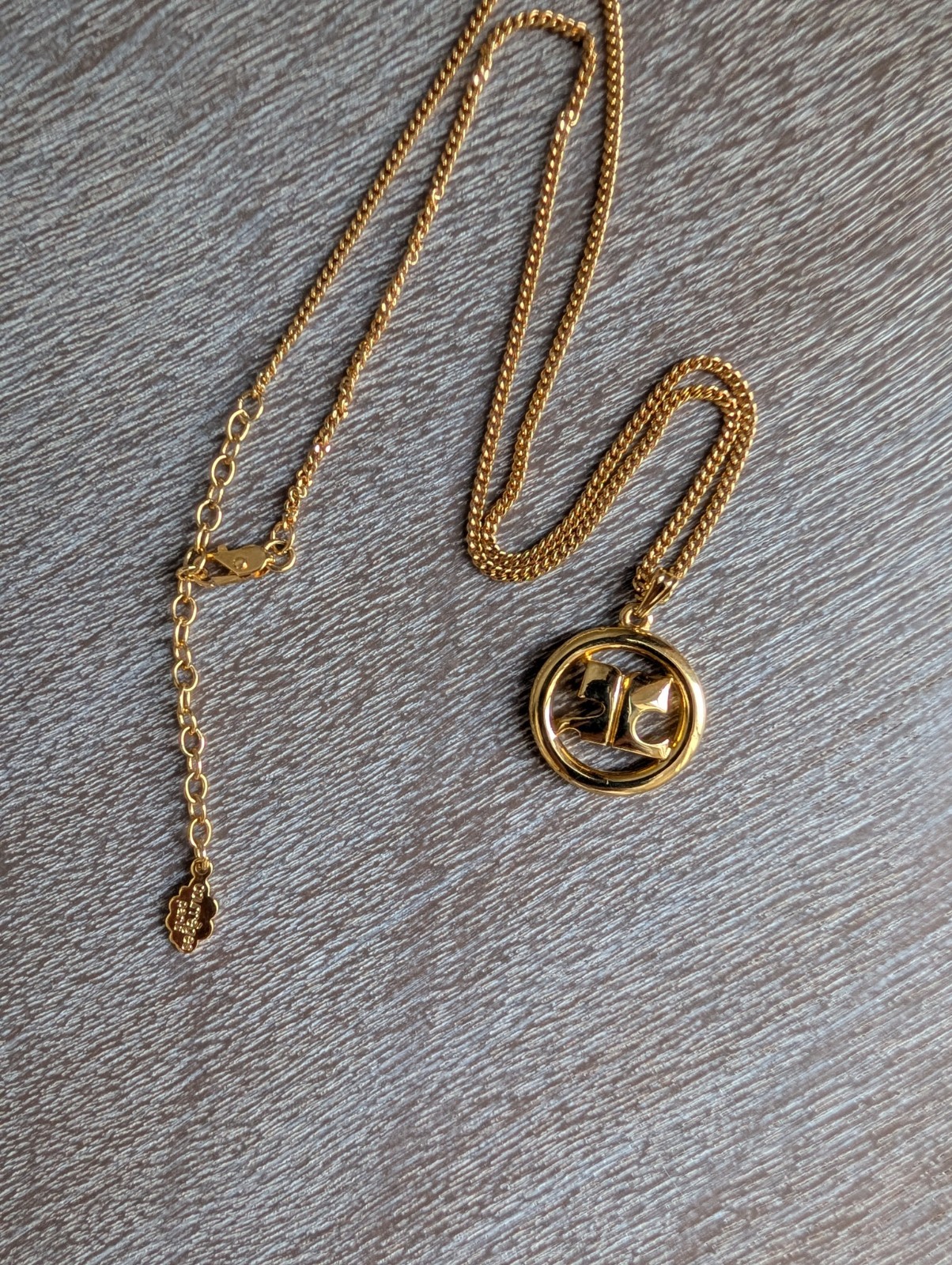 Vintage Courrèges Gold-Plated Circular “AC” Logo Pendant Necklace