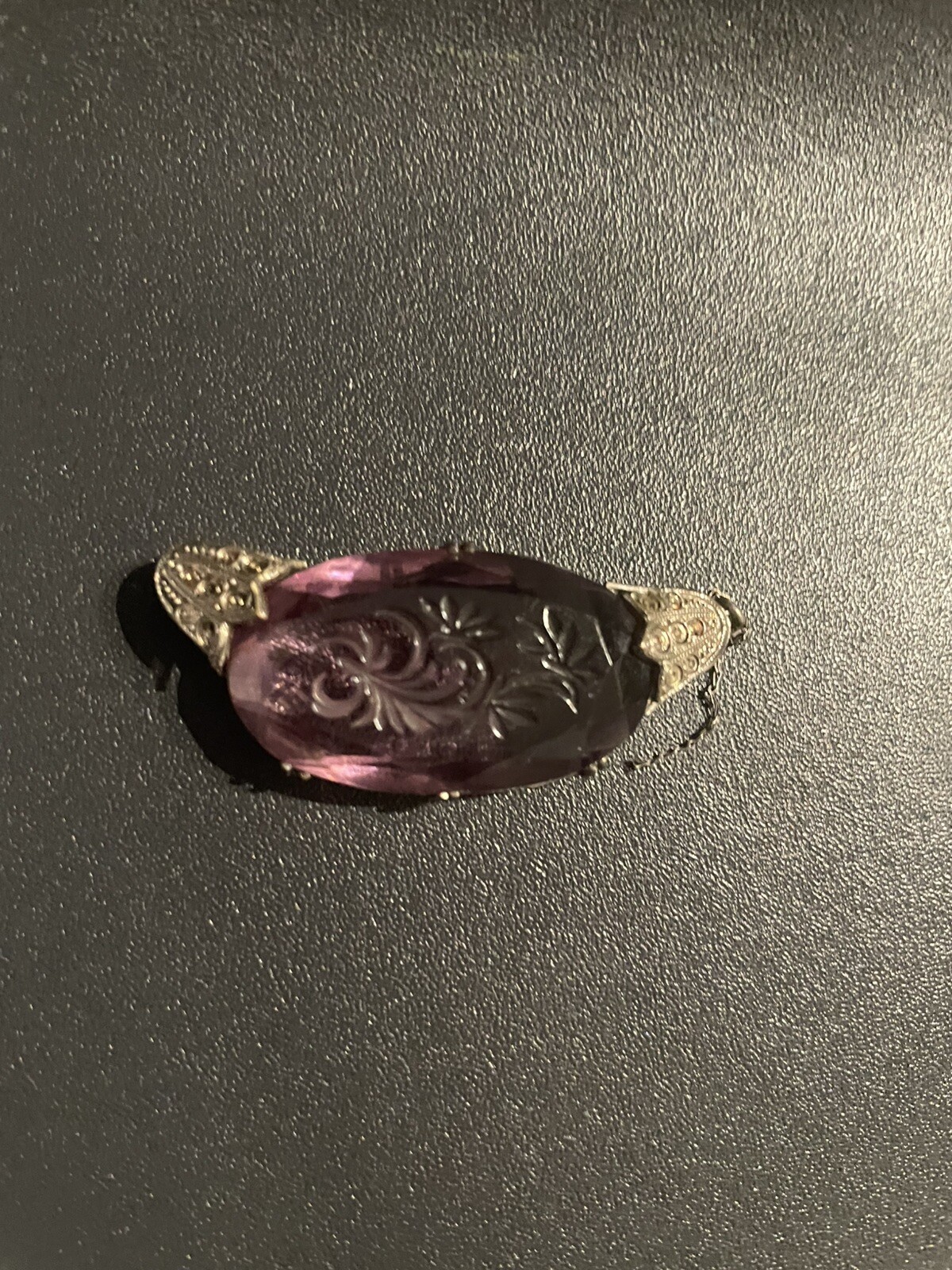 Vintage Czech Art Deco Antique Amethyst Glass Pendant only Flower design