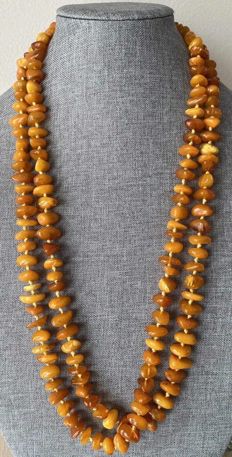 Antique Butterscotch Eggyolk Nugget Genuine Baltic Amber Necklace 126 Grams