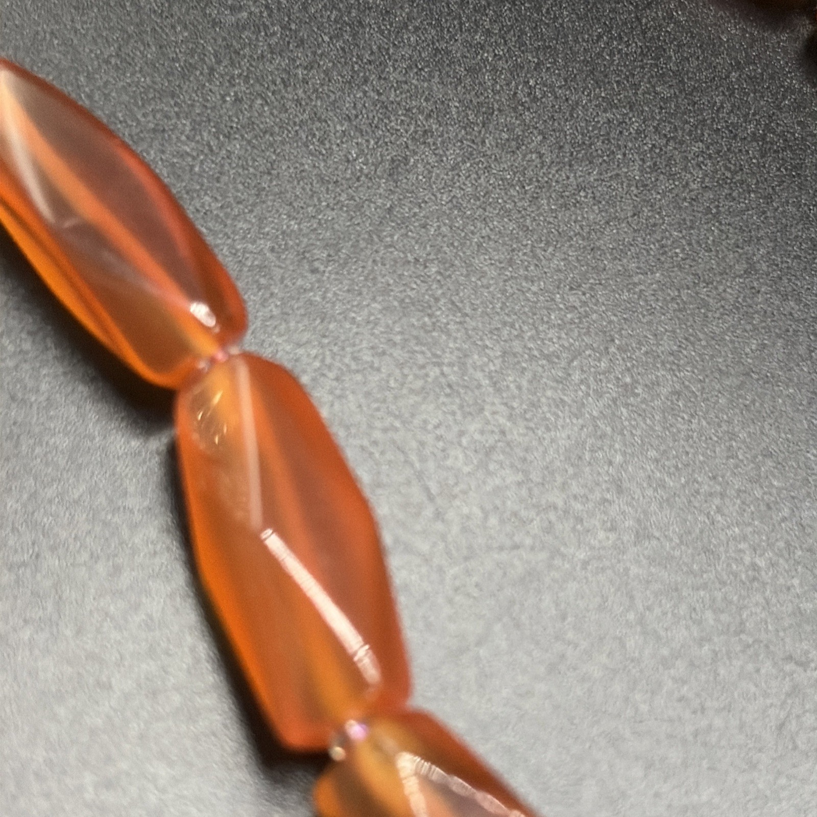Vintage 1950’s Orange Red Carnelian Faceted Bead 16 In Necklace Fish Hook Clasp