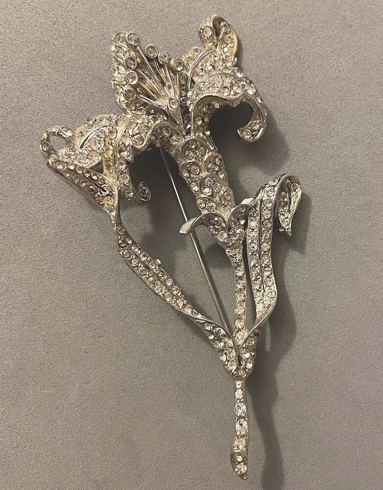 Huge Vintage REINAD Rhodium Pave Rhinestone Tiger Lily Flower Pin Brooch 4.25″