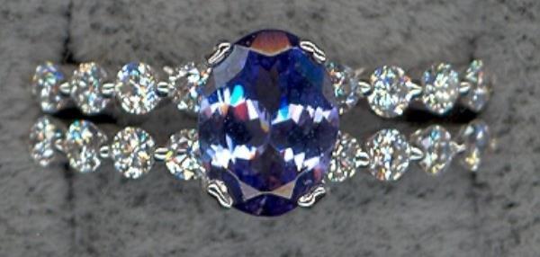 1.52CT DIAMOND & AAA TANZANITE 18K WHITE GOLD 2 ROW SHARED PRONG ENGAGEMENT RING