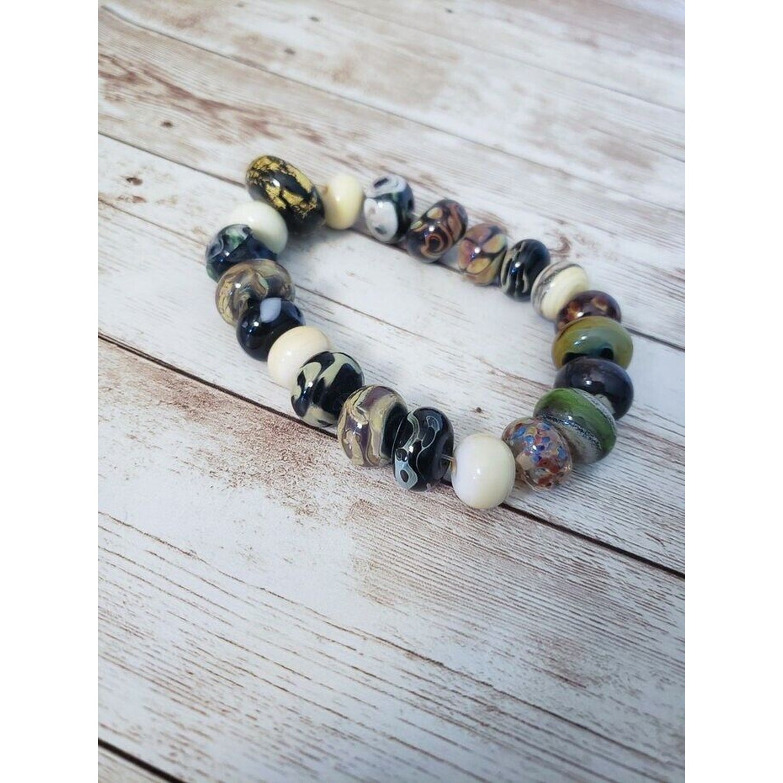 Vintage Stretch Bracelet Chunky Glass Beads (May Need New Cord)