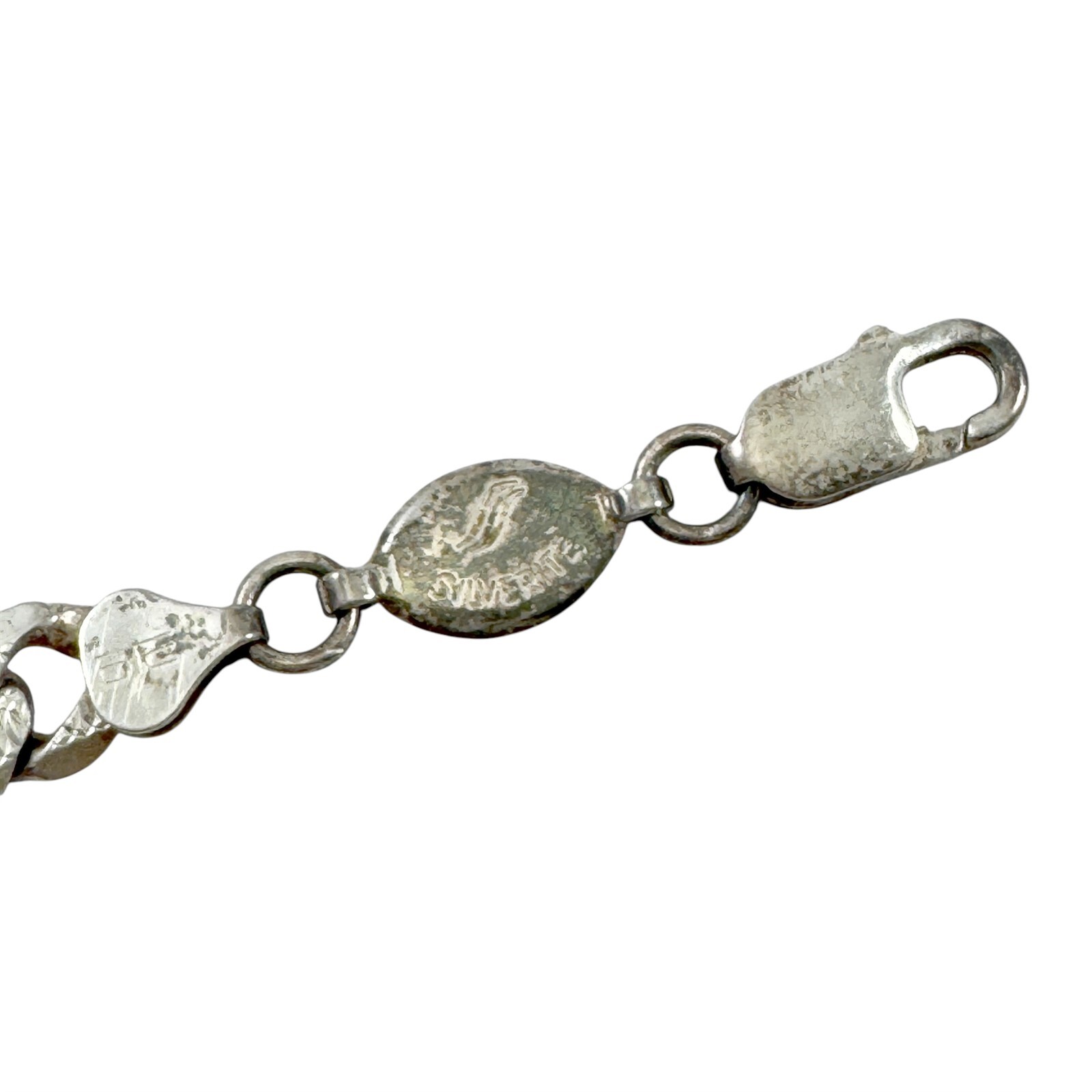Silverite Bracelet Sterling Silver Flat Cuban Curb Chain Vintage 1970s Italy