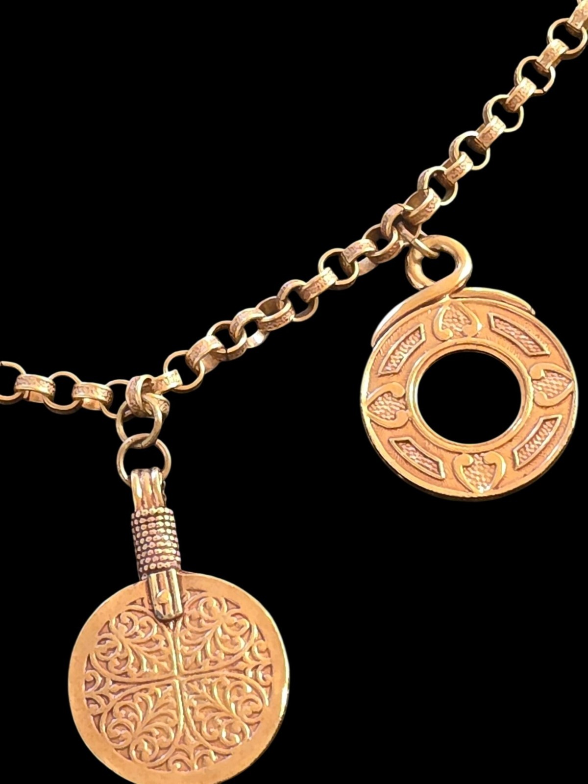 Vintage Statement Capri Greek Mythology Coin Pendants Rolo Chain Link Necklace