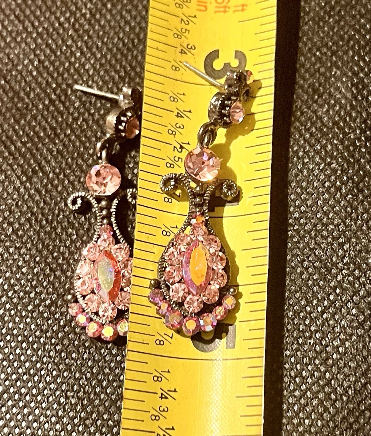 SNK Pink AB Quality Crystal Chandelier Earrings Gunmetal Base Art Deco Victorian