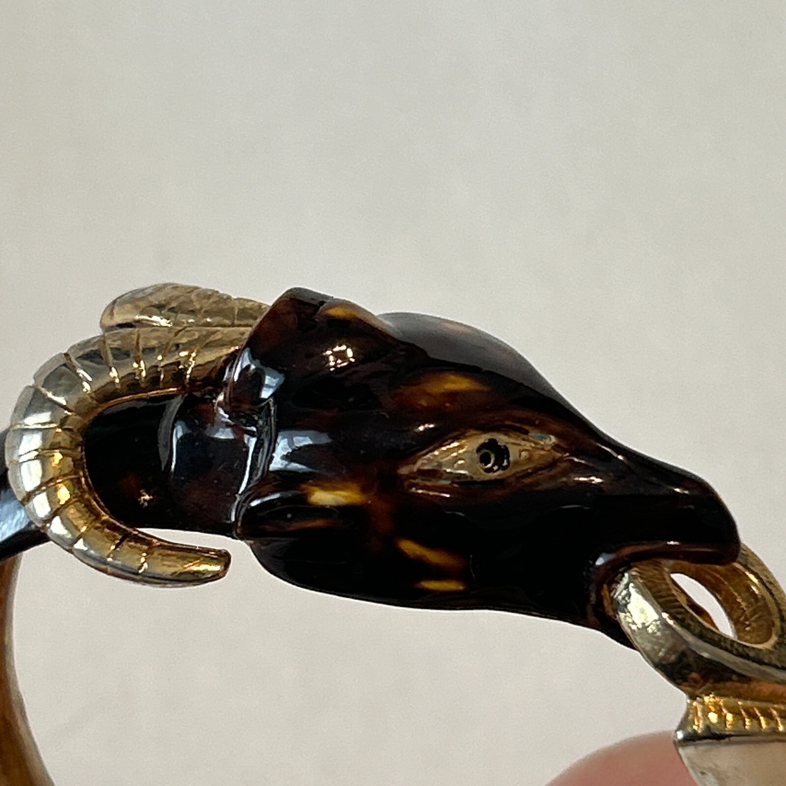 Vintage Original by Robert Ram Head Enamel Hinged Clamper Bracelet Aries Signed