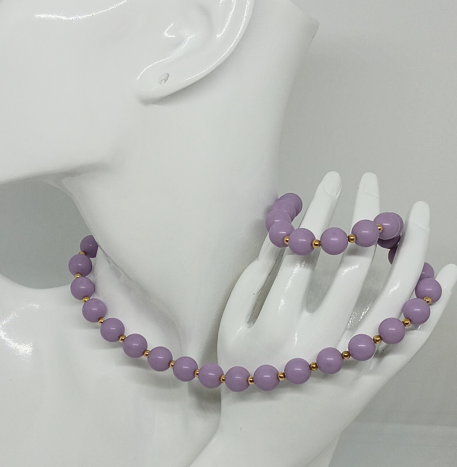 Vintage Monet Lavender Gold Tone Beaded Choker Necklace 18” EUC