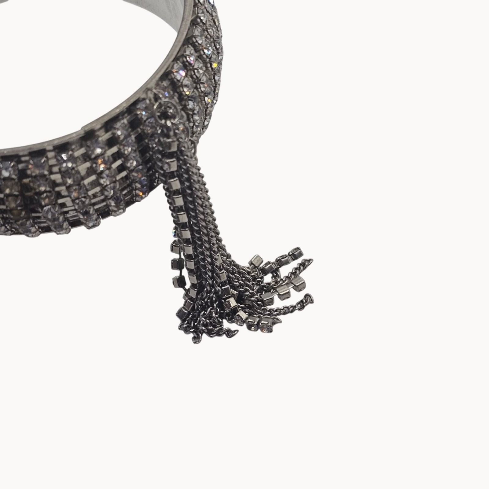 Rhinestone Tassel Chunky Statement Bangle Bracelet Glam Wedding Bridal