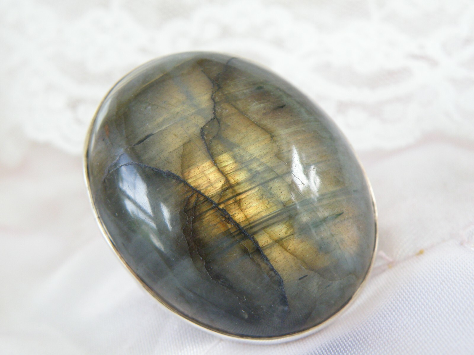 Vintage HUGE Sterling Silver 925 Natural Labradorite Statement Ring Size 7