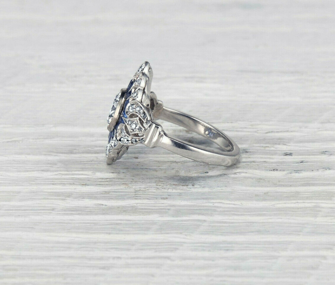 Vintage Art Deco 1.53Ct White Round CZ Engagement Ring 925 Sterling Silver