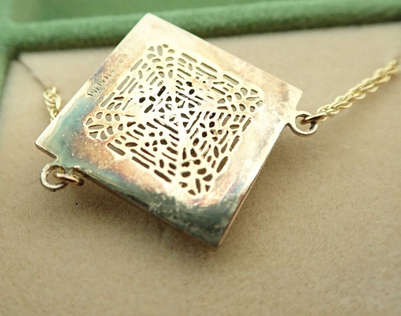 Vintage BDA Sterling Silver Vermeil Jade Pendant Necklace NOS New Old Stock
