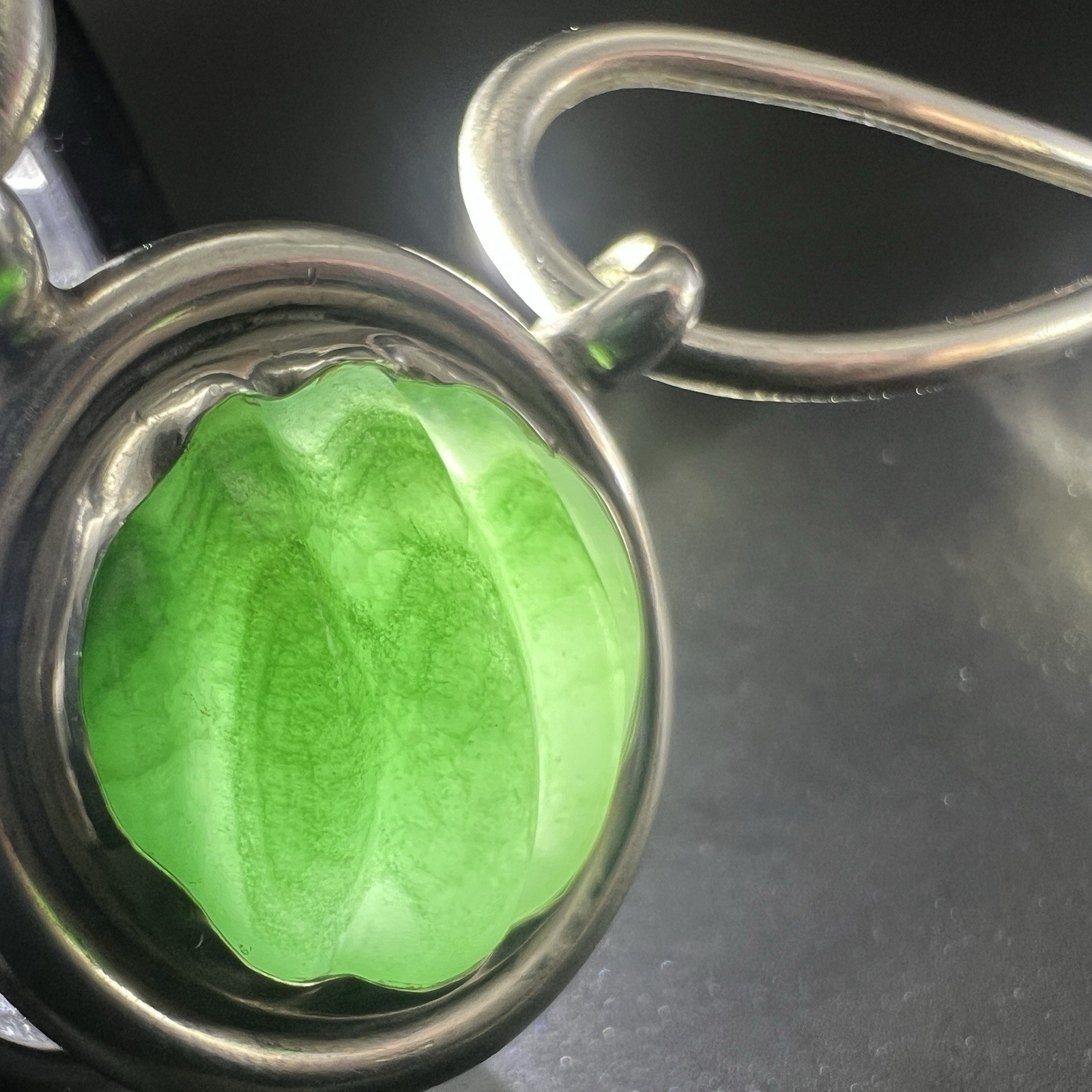 Vintage Carved Green Jade Modernist Sterling Silver Choker Collar Necklace 44g