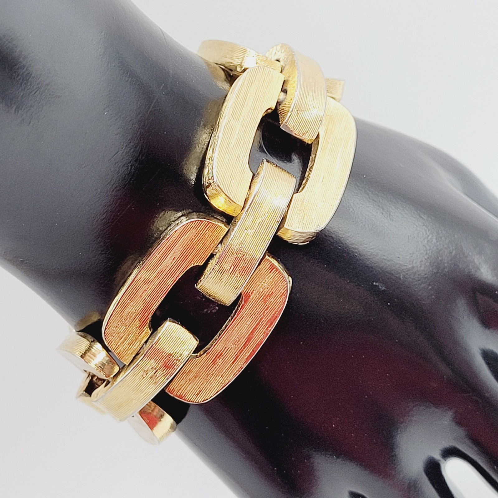 Monet Chunky Square Link Gold Tone Brush Finish Vintage Bracelet No Safety Chain