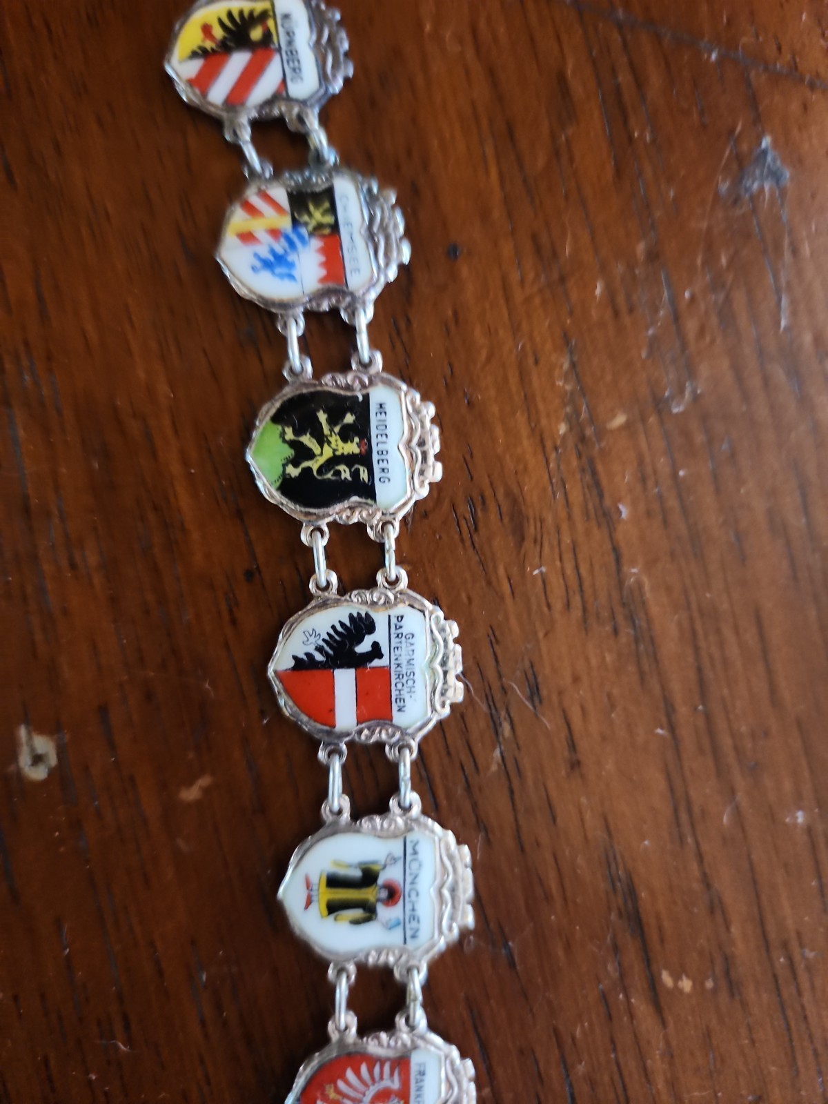 Vintage German Sterling Enamel City Shields Link Bracelet,60’s,Silver,Europe,WOW