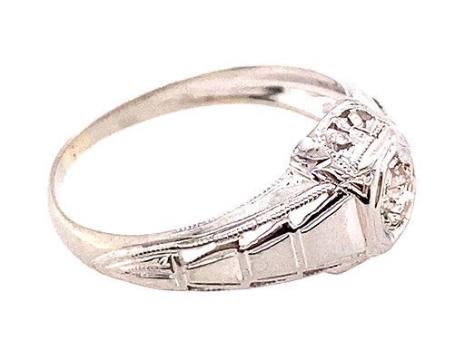Art Deco Diamond Engagement Ring Mined .12ct Old European Cut 1930’s Antique