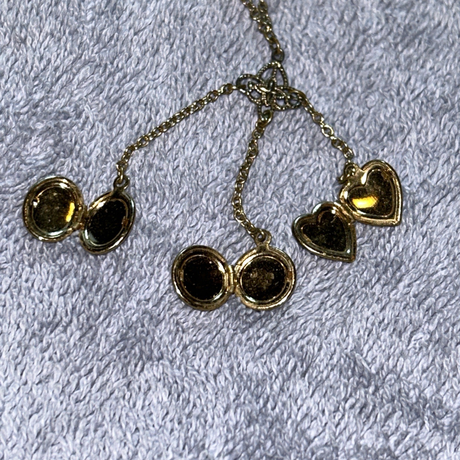 Vintage 1928 Triple Locket Gold Tone Pendant Necklace