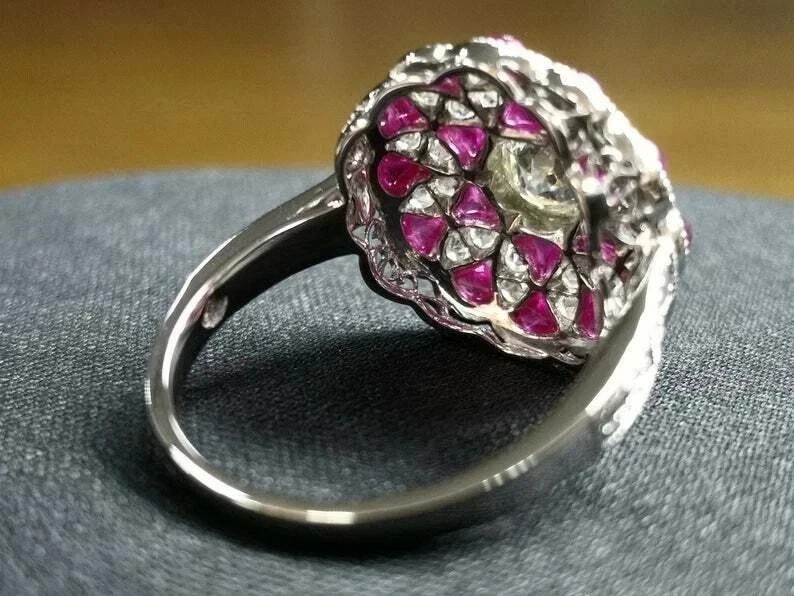Floral Art Deco Style Round Lab Created Diamond14K White Gold FN Engagement Ring