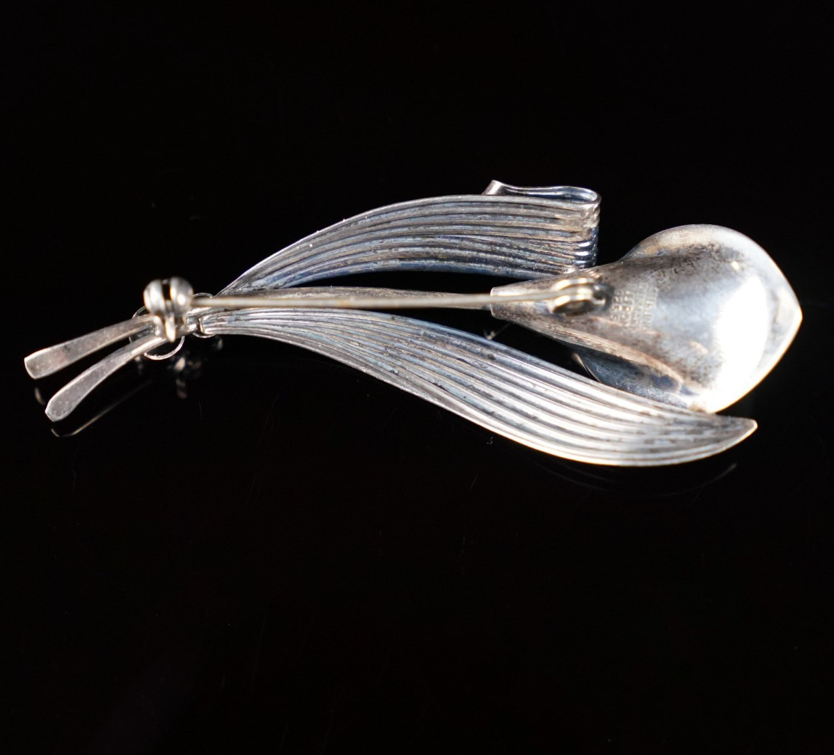 N.E. From Scandinavian 925S Sterling Silver Floral Brooch Denmark Modernist Pin