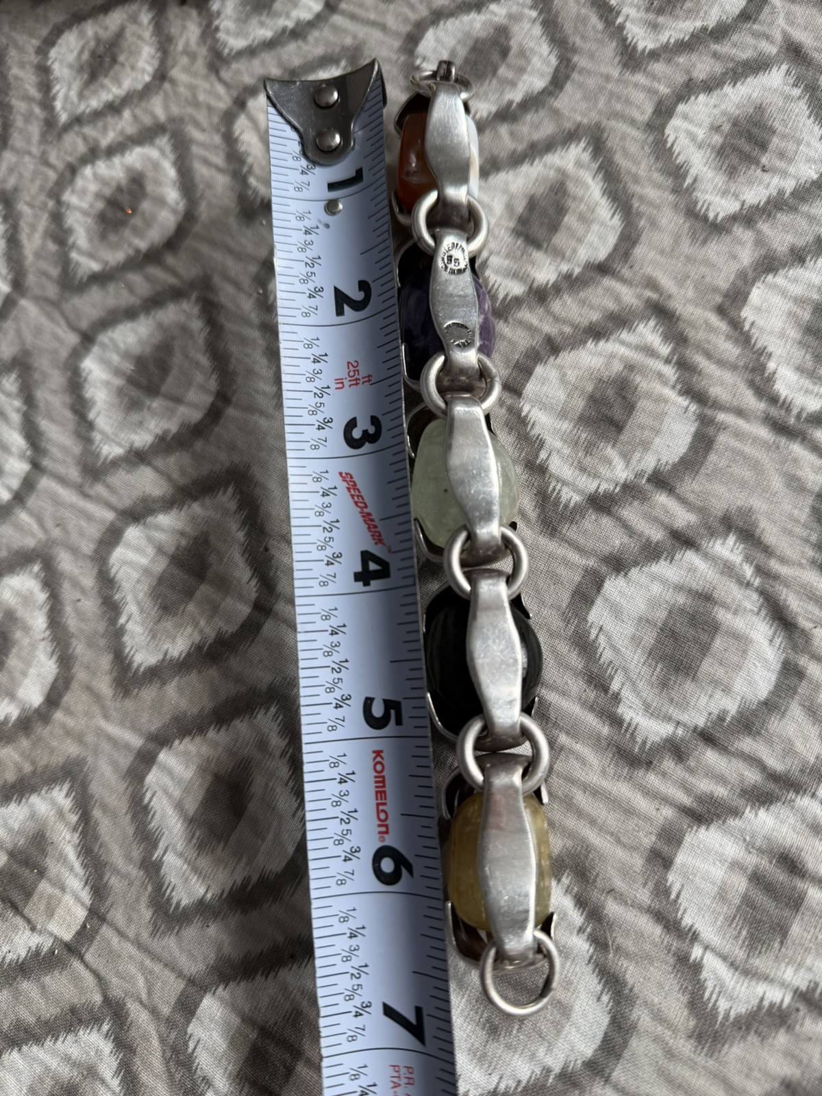 Vintage Las Castillo Mexican 925 Silver, five large gemstones unique bracelet .