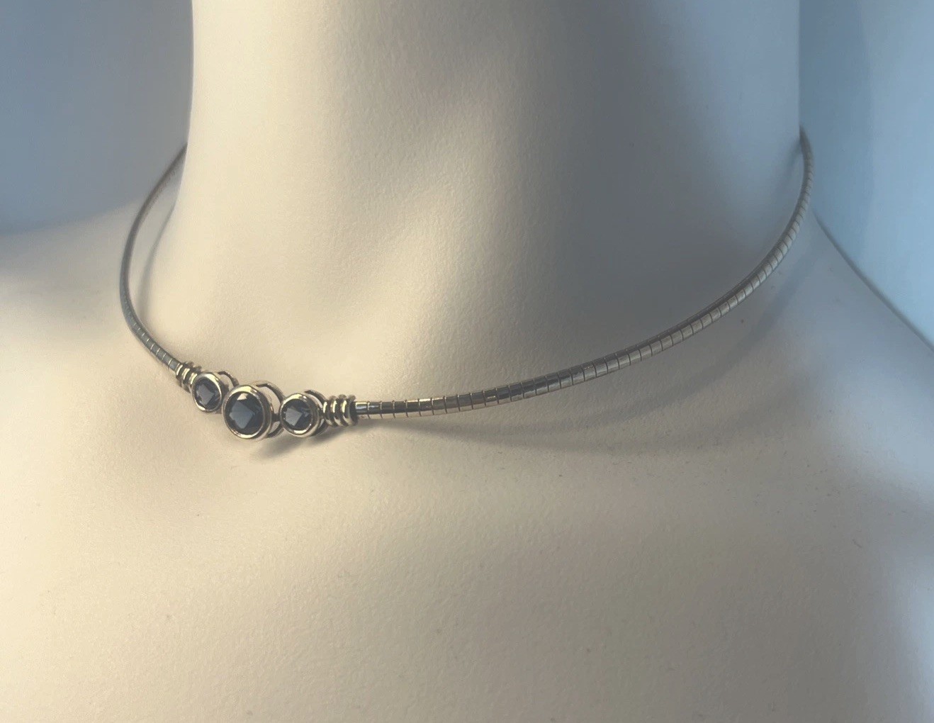 Vtg IBB 925 Sterling Silver Blue Crystal Statement Choker Collar Necklace 16”