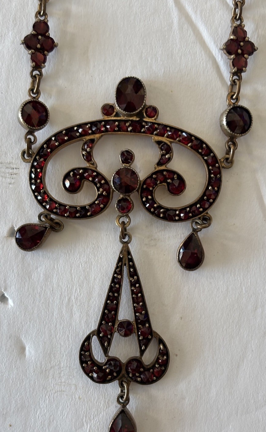 Antique Bohemian Garnet Festoon Drop Neclace Drape Bib Czech?