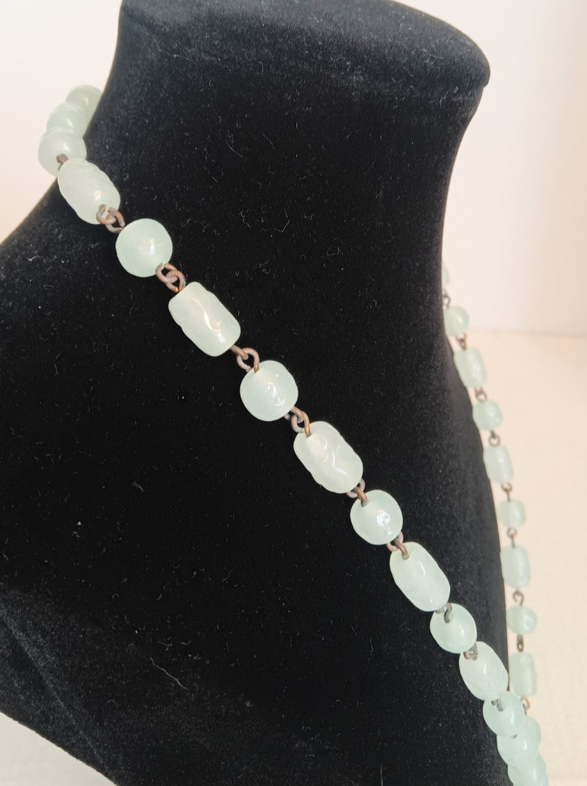 Cerulean Aqua Jade Stone and Chain Necklace Made in Japan 18″ Vintage