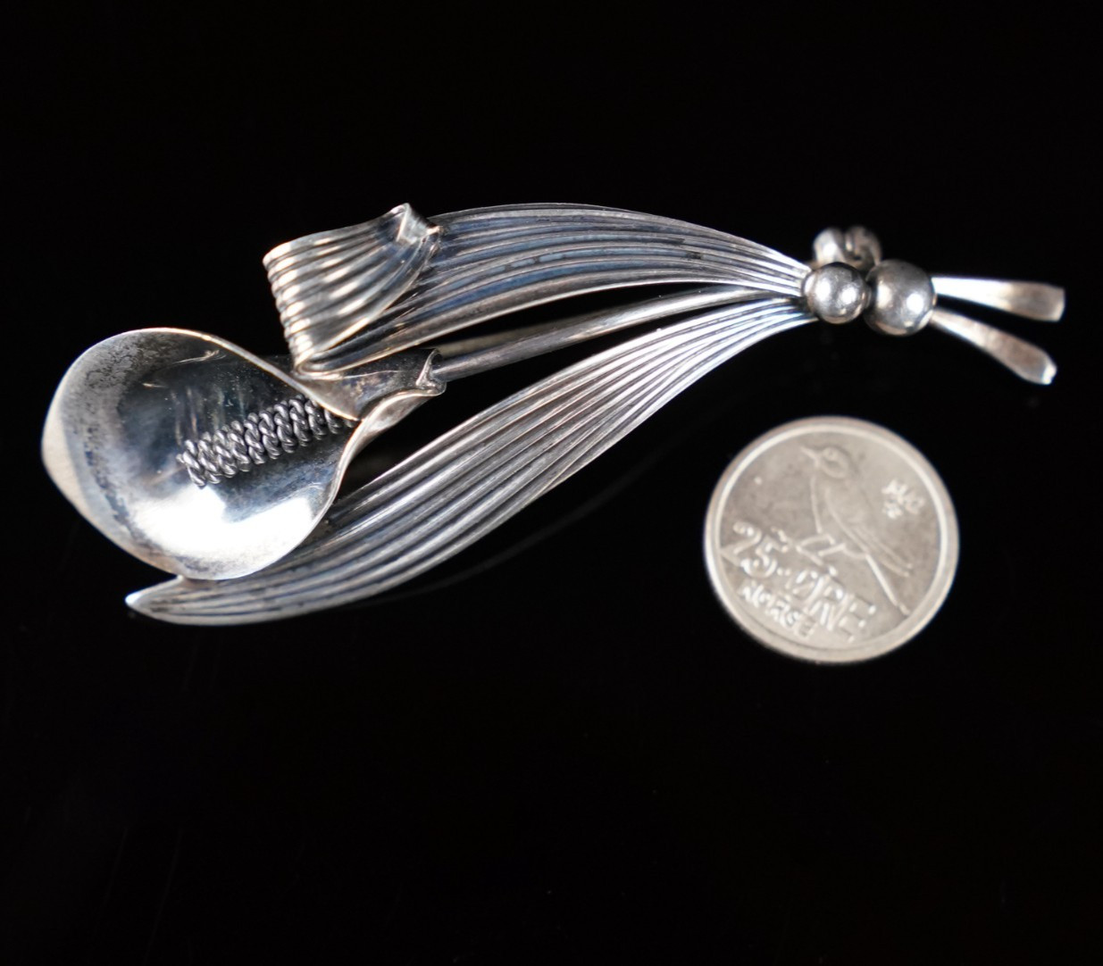 N.E. From Scandinavian 925S Sterling Silver Floral Brooch Denmark Modernist Pin