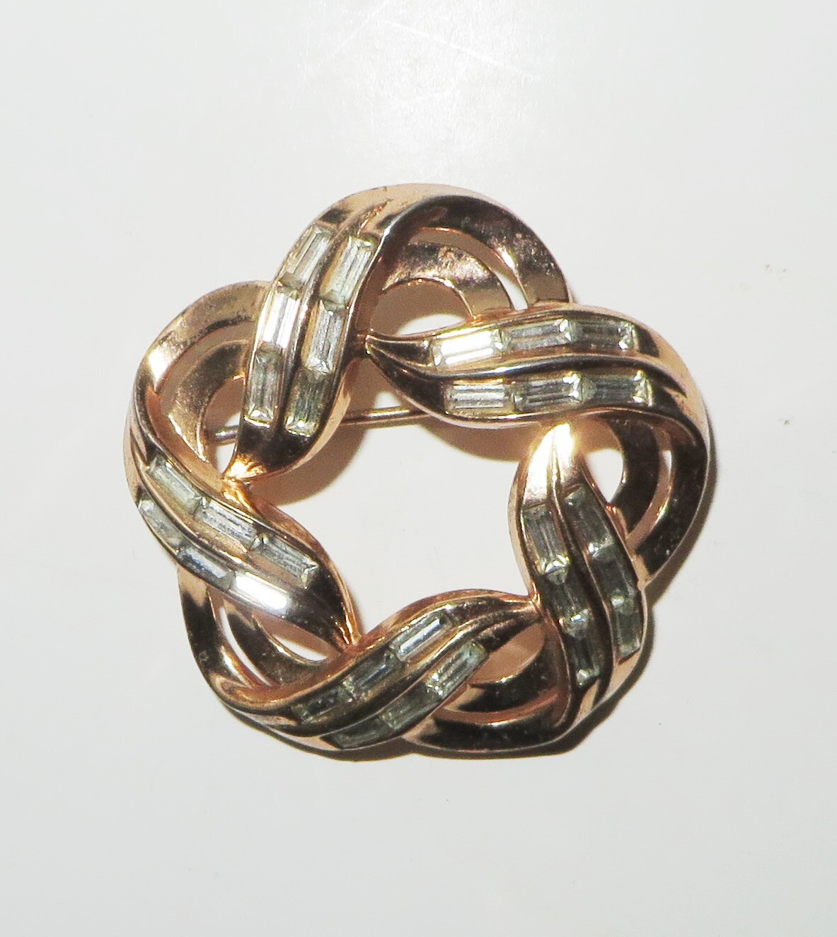 Vintage Signed TRIFARI Pat Pend Gold Tone Baguette Rhinestone Pin or Brooch