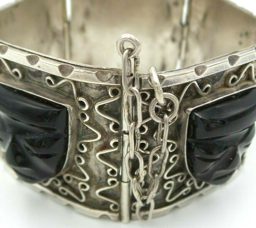 Ca. 1930 ARTEMIO NAVARRETE TAXCO, MEXICO 980 Silver & Onyx Face Panel Bracelet