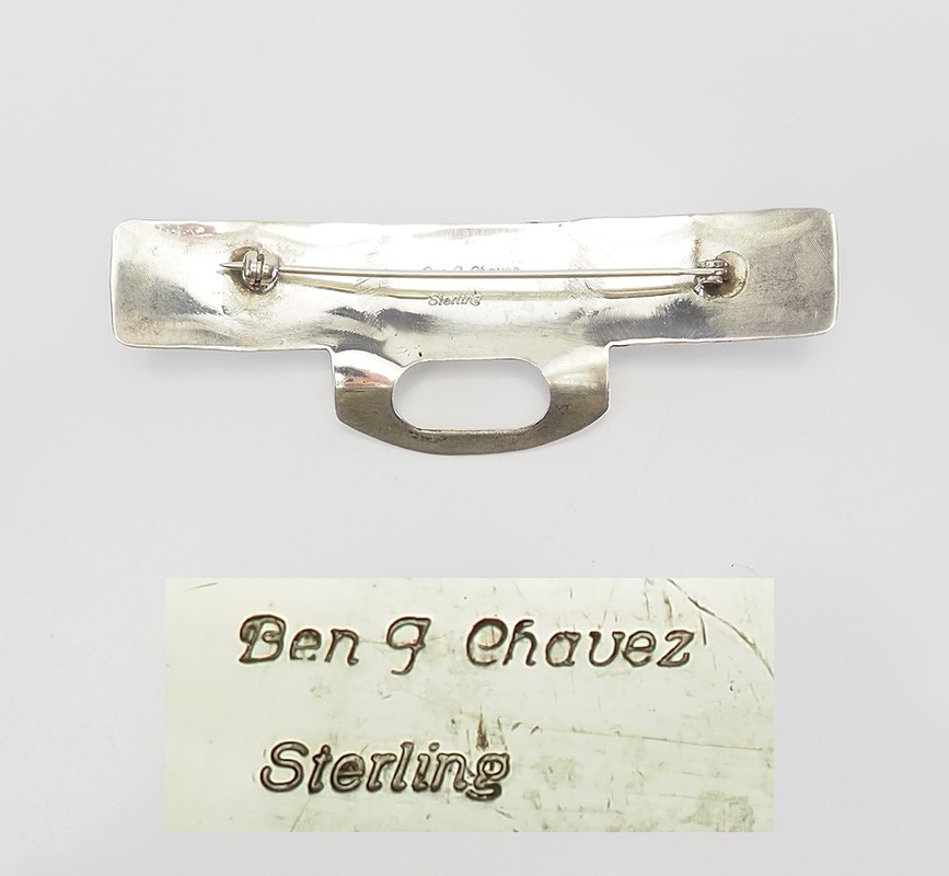 Vintage Native American sterling silver inlaid gemstones pin by Ben J Chavez