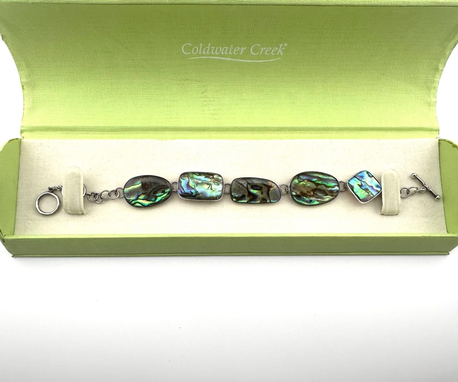 Vintage Coldwater Creek Sterling Silver Abalone Shell Organic Inlay Bracelet